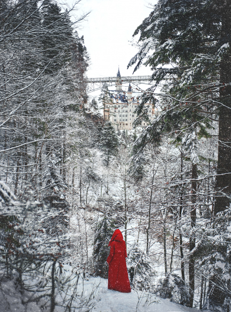 Волшебница Жизнь гуляет в лесу около замка Нойшванштайн